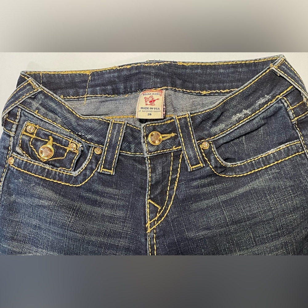 True Religion Disco Billy Straight Leg Jeans Super T Rhinestone Low Rise 26 - Picture 2 of 9